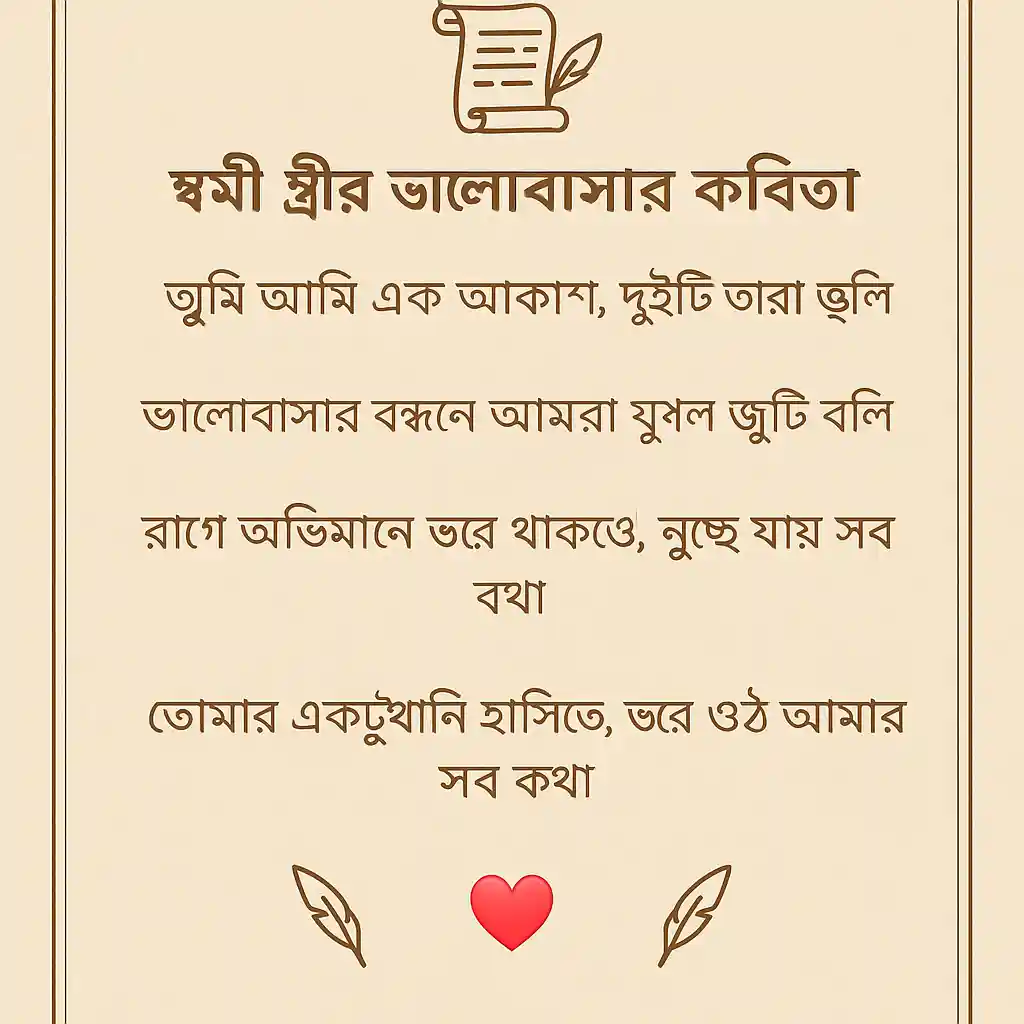 স্বামী স্ত্রীর ভালোবাসার স্ট্যাটাস, উক্তি, কবিতা, ছন্দ, ইসলামিক বার্তা ও রোমান্টিক গল্প